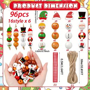 TEMU 64/96개 나무 크리스마스 공예 키트 - 진저브레드 맨, 눈사람, 엘프 & 산타 비즈 포함 - DIY 가랜드, 리스 & 트리 장식용 끈 & 리본 - 파티 공예 용품