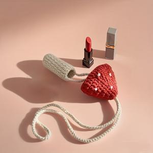 TEMU 1개 수제 니트 느낌 립스틱 케이스 & 소형 액세서리 파우치 - 귀여운 버섯 참, 레드 핸드백/퍼스 참 또는 독립형 가방, 내구성 있는 미니 정리함 (립스틱, 열쇠용), (선물용)