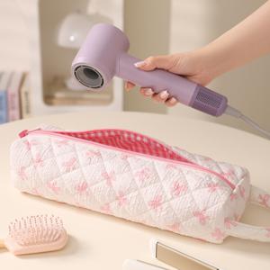 TEMU 지퍼 잠금 및 리본 디자인의 헤어 도구 정리 가방 - 방진 헤어 드라이어, 컬링 아이롱, 스트레이트너 보관 - 여행, 헬스장, 살롱, 가정, 여행용 헤어 액세서리 | 장식용 지퍼 파우치 | 튼튼한 지퍼 잠금|파우치