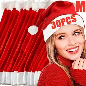 TEMU 30개 빨간색 및 흰색 크리스마스 모자 - 대량 파티 장식, 흰색 트림에 검은색 스트랩, 튼튼하고 세탁기 사용 가능한 크리스마스 파티 모자, 새해, 크리스마스, 댄스에 적합, 그룹 의상에 이상적, 편안함
