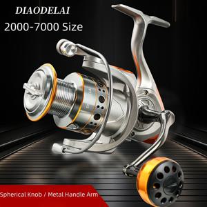 TEMU 2000-7000 타입 낚시 릴, 풀 시스템 메탈 구성, 메탈 암, 구형 메탈 그립 볼, 메탈 라인 컵, 강력한 나일론 풋 스탠드, 좌우 핸드 스왑, 해양 부식 방지, 부드러운 작동, 서프 낚시에 적합