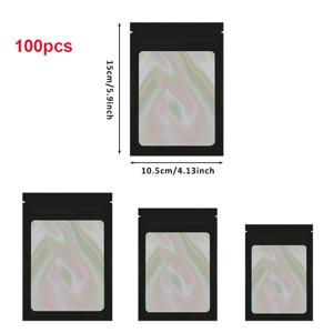 TEMU 100개 검정색 레이저 밀봉 지퍼 봉투 - 재사용 가능한 PET 코팅, 방진 및 퇴색 방지, 네일 아트 용품, 선물 포장, 네일 파일 보관, 네일 아트 용품, 지퍼 봉투, 다양한 크기