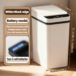 TEMU 터치리스 센서 - 핸즈프리 웨이브 개폐 뚜껑 & 킥 기능 - 4.49인치 (스마트 욕실용), 컴팩트 모던 홈용 , 주방용, 선물용 추천 (AA 배터리 미포함)|쓰레기통