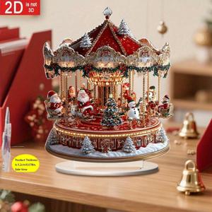 TEMU 2D 플랫 - [2D 플랫] 1/3개 2D 아크릴 크리스마스 장식 | 회전지구대, 카러롤, 크리스마스 트리, 산타 디자인 (거실 및 침실용), 다용도 테이블 장식, 전기 불필요