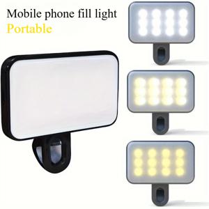 TEMU 휴대용 LED 모바일 채광등, USB 전원, 세 가지 조명 모드 및 클립온 디자인. 고출력, 모바일 사진, 영상 통화, 라이브 스트리밍, 줌 회의 용, 전면 및 후면 클립 조절 가능, 라이브 스트리밍 설정,모바일 사진 액세서리,슬릭 필 라이트,가벼운 조명,USB 전원 조명,튼튼한 클립,조절 가능한 밝기,멀티모드 라이트,콘텐츠 크리에이터,영상 통화자
