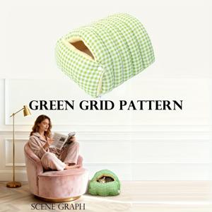 TEMU 플러시 나방 고양이 침대 - 겨울 따뜻한 풀 커버리이 제거 가능한 다기능 고양이 침대, 성인 고양이 1마리 또는 새끼 고양이 2마리를 위한 넓은 공간, 2가지 색상 (녹색 격자 무늬)