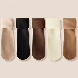 TEMU 5켤레 여성용 두꺼운 & 따뜻한 겨울 스노우 삭스 - 부드러운 마찰 방지 볼 쿠션 컴포트, 추운 날씨를 위한 보온성, /브라운, 세탁기 사용 가능한 우아한 단색 삭스, 겨울 삭스, 추운 날씨용 신발, 부드러운 삭스 소재