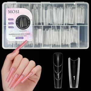 TEMU 새로운 샌드위치 네일 더블 몰드 - 240개 긴 코핀형 네일 몰드, 빠른 네일 연장용, 종이 몰드 불필요, 15가지 사이즈 플라스틱 몰드, 네일 아트 도구|네일아트|네일팁