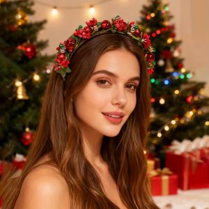 TEMU 1개 크리스마스 신상 스타일 숲 헤어밴드, 베리, 벨 헤어밴드 파티 분위기 연출용, 헤어밴드, 여성용 헤어밴드