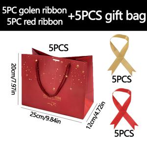 TEMU 15개 세트 레드 선물백 - 레드 선물백 5개 + 리본 10개 - 두꺼운 고품질 포장, 사탕, 스카프, 화장품 등에 이상적 - 새해, 발렌타인데이, 신년 축하, 생일 파티에 완벽