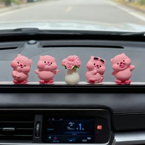 TEMU 귀여운 핑크색 동물 차량 장식 세트 5개 - 꽃 장식이 있는 곰 & 햄스터/비버 피규어, 차량 내부용 레진 대시보드 장식, 비막힘, 생일/휴일 선물로 이상적