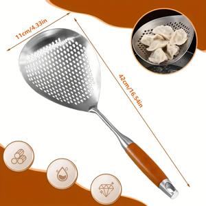 TEMU MAMSHIB 스테인리스 스틸 슬롯 스푼, 국자, 대형 스테인리스 스틸 스트레이너 바구니, 파스타 컬랜더, 열 방지 핸들 주방 필터, 추수감사절/크리스마스 요리, 핫팟, 파스타 물기 제거, 레스토랑 주방에 이상적