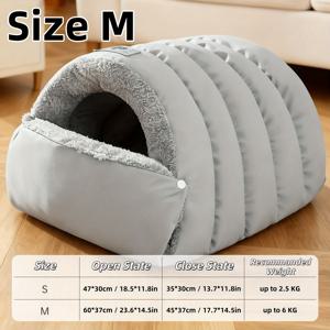 TEMU 캔막 고양이 침낭, 세척이 용이한 옥스포드 원단, 플러시 PP 안감, 부드럽고 따뜻한 편안함, 버튼 디자인, 전체/부분 조절 가능