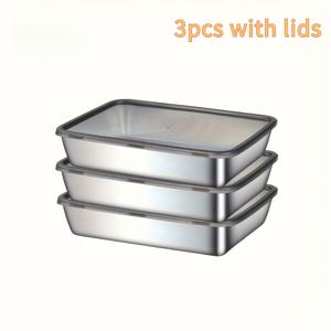 TEMU 3개 대형 헤비듀티 상업용 및 가정용 스테인리스 스틸 베이킹 팬 뚜껑 포함 - 냉동고 안전 직사각형 로스팅 트레이, 그릴, 치킨, 고기 베이킹용, 내구성 및 적층 가능 410 스틸 팬