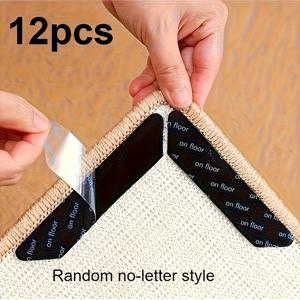 TEMU 12개 검정색 미끄럼 방지 카펫 매트 | 강력 미끄럼 방지 고정 스트립, 재사용 가능 및 세척 가능한 플라스틱 앵커 (단단한 나무 바닥, 타일, 비닐용) - 사무실, 자동차, RV 사용에 적합, 잔여물 없음