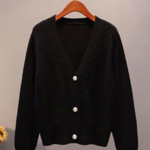 TEMU 여성 봄가을 겨울 브이넥 진주버튼 루즈핏 긴팔 니트 가디건 꽈배기 데일리 통근 캐주얼 단추장식 편안한 니트 가디건 상의 SLIM GIRL 슬림소녀