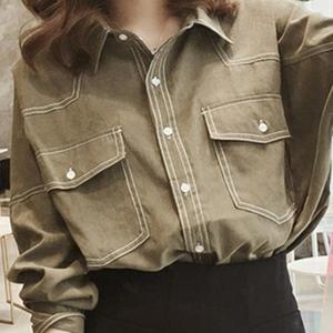 TEMU 여성용 봄 가을 데일리 클래식 패션 셔츠 아우터 터틀넥 단추 장식 루즈핏 캐주얼 카고 긴팔 포켓 점퍼 코트 상의