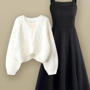 TEMU 2pcs 신상 여성 빅사이즈 니트 가디건 머메이드 원피스 투피스 세트 캐주얼 코디 세트LKS-37