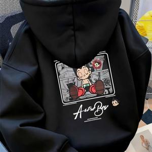 TEMU 남성용 헤비웨이트 후드티 - 앞면 그래픽이 있는 루즈핏 풀오버 스웨트셔츠, 일상 및 포멀룩을 위한 가벼운 후드 스웨터 - 봄/가을 전환 sezon, 캐주얼 웨어, 봄 가을 의류, 스트리트 패션, 튼튼한 구조