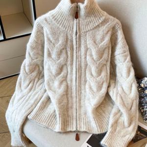 TEMU 터틀넥 지퍼 코트 여성용 가을 겨울 두꺼운 레이지 스타일 소프트 왁스 가디건 탑