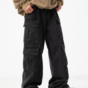 TEMU 남성용 미국식 빈티지 포켓 워싱 빈티지 청바지 루즈핏 카고 바지