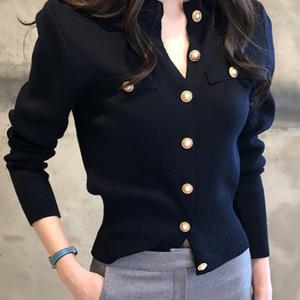 TEMU 여성 추동 계절 긴팔 가디건 솔리드 슬림핏 라운드넥 진주버튼 데일리 캐주얼 5컬러 선택 가능 원단이 부드럽고 편안하며 슬림소녀 SLIM GIRL