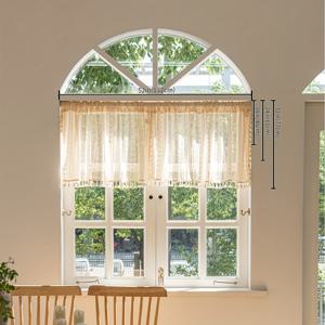 TEMU 1개 레이스 꽃무늬 짧은 커튼 발란스 - 로드 포켓 디자인, 반투명 폴리에스테르, 거실, 침실, 주방 및 축제 장식용 UV 보호 자카드 직물, 홈 데코