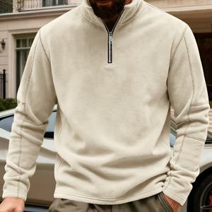 TEMU 남성용 솔리드 컬러 하프 지퍼 스탠드 칼라 스웨트셔츠, 캐주얼 편안한 긴팔 탑, 겨울과 가을용
