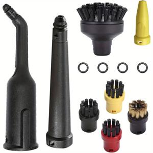 TEMU 8개 스팀 청소기 액세서리 세트 카처 SC1 SC2 SC3 SC4 SC5용, 4개의 둥근 브러시, 1개의 큰 둥근 브러시, 3개의 교체 노즐, 플라스틱, 전기 불필요, 주방 사용에 이상적