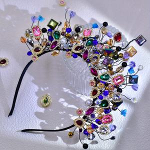 TEMU 우아한 바로크 라인스톤 왕관 헤드피스 - 결혼식, 파티 및 특별한 날을 위한 컬러풀 신부 티아라, 반짝이는 보석이 있는 요정 테마 헤어 액세서리, 파티용 액세서리 | 바로크 왕관 | 악센트