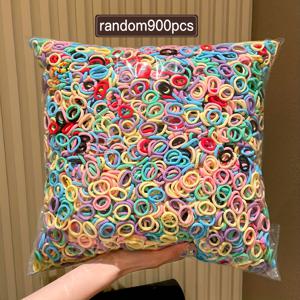 TEMU 900개 여아용 달콤한 랜덤 컬러 타월 헤어링 머리끈, 손상 없는 머리띠 원형 헤드서클