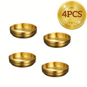 TEMU 4개입, 3.5인치 더블 데크 골든 메탈 소스 그릇, 메탈 소스 그릇, 라운드 스테인리스 스틸 조미료 접시, 작은 스시 디핑 그릇, 주방용 준비 플레이트, 식기세척기 사용 가능