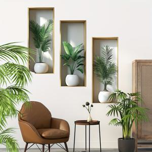 TEMU 3개 세트 2D 니치 디스플레이 효과 벽지 스티커, 노르딕 스타일 자체 접착 PVC 스티커 - 거실·침실·욕실 배경벽 장식용