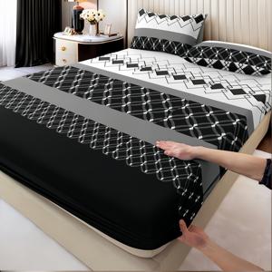 TEMU 3pcs 세련된 클래식 블랙 & 화이트 침구세트 / 2개 베갯잇 포함 / 트윈, 풀, 퀸, 킹 사이즈 - 부드러운 베이지 소재 / 쉬운 관리 / 매트리스 삽입 간편 / 사계절 사용 가능