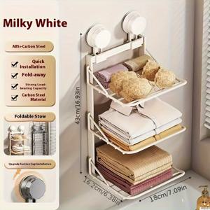 TEMU 스테인리스 스틸 & 플라스틱 무드릴 흡착식 욕실 정리대 - 접이식 삼각형 선반, 수건 및 화장품용 공간절약형 욕실 오거나이저