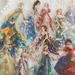 TEMU 30개입 스파클링 공주 낙서 스티커 | 고광택 레이저 표면의 자가 접착 비닐, 일회용, 생생한 무지개빛 만화 디자인, 다이어리 및 스크랩북에 적합