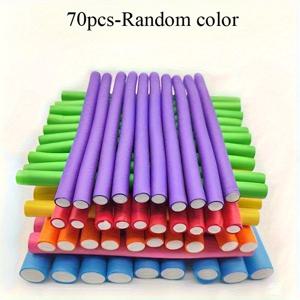 TEMU 70개/세트 헤어 커링 로드 매직 에어 헤어 롤러 컬링 스틱 소프트 헤어 컬러 폼 플렉시 로드 헤어 DIY 스타일링 도구, 폼 열을 사용하지 않는 컬링 로드 소프트 베ندي 컬러 도구 스펀지 랜덤 컬러