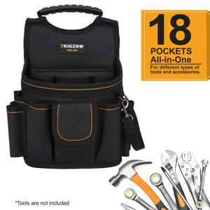TEMU Tkigznw 헤비듀티 툴 벨트 백 18포켓 - 올인원 툴 파우치, 전기공, 목수, 배관공 및 DIY용 내구성, 조립 불필요, 툴 벨트 호환 (블랙)