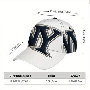 TEMU 1개 NYC 자수 스냅백 캡 - 가벼운 폴리에스터 야구 모자, 전체 생생한 NY 로고 프린트, 블랙 & 화이트 스트리트 스타일 러닝, 스포츠 및 캐주얼 착용용, 스포츠캡 | 펑키 스타일 캡 | 내구성 있는 헤드기어|스냅백