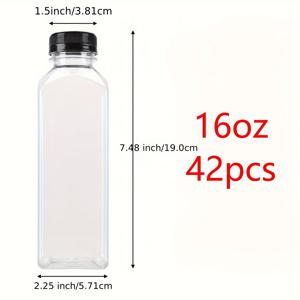 TEMU 4oz/8oz/12oz/16oz 사각/원형 42팩 누수 방지 투명 플라스틱 주스병 - 주스, 스무디, 우유, 수제 음료에 완벽 - 대량 재사용 가능한 음료 용기