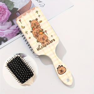 TEMU 1개 귀여운 카피바라 헤어 빗 - 휴대용 두피 마사지기 & 에어 쿠션 헤어 브러쉬, 여행, 집, 이동 중 사용하기 좋은 부드러운 나일론 브러쉬모 - 전기 불필요, 동물 애호가 & 헤어 스타일링 매니아를 위한 이상적인 선물, 재미있는 디자인, 튼튼한 플라스틱 손잡이, 여성용 헤어 빗, 여아용 헤어 브러쉬, Escova Cabelo, 곱슬머리