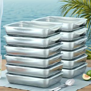 TEMU 24개 대형 스테인리스 스틸 야외 식품 보관 용기 세트, 투명 뚜껑과 밀폐 기능, 캠핑, 해물 레스토랑, 가족 모임, 학교 식당, 고급 식당용|냉동고|식기세척기|식기세척기