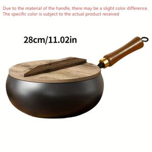 TEMU 내구성 강한 주철 웍 뚜껑 포함 - 논스틱 & 튀김 방지, 균일한 열 분배, 모든 스토브(가스, 인덕션, 할로겐) 호환 - 넓은 표면, 튼튼한 목재 모양 손잡이 - 가정 및 전문 주방용, 중국식 볶음, 튀김, 소고기 굽기에 이상적 - 요리사와 요리꾼을 위한 완벽한 선물 - 내구성 있고 쉽게 세척 가능한 웍 - 클래식한 블랙 외관 디자인