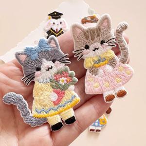 TEMU 2/8개 귀여운 만화 동물 자수 패치, 고밀도 바늘 스티칭 패치 - 의류 장식, 스카프, 모자, 가방, 휴대폰 케이스 액세서리에 완벽함, 토끼와 토끼와 고양이, 자수 패치, 옷용 자수 패치, 자수 패치, 다림질용 패치, 바느질용 패치, 배낭용 패치