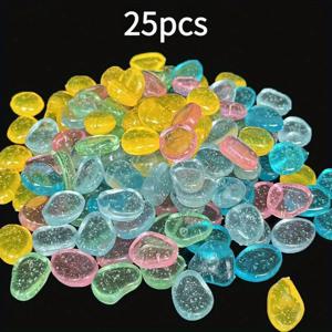 TEMU 25개 별모양 야광 자갈 빛나는 레진 스톤 야외 장식 정원 하드스케이프 소재 수족관 용품 수족관 장식용 스톤 (대형) 정원/어항 장식 혼합 색상 DIY 웨딩 장식용