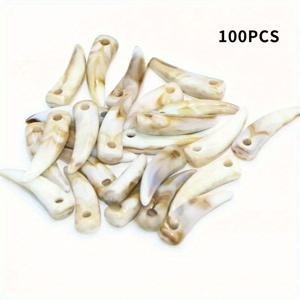 TEMU 100개 늑대 이빨 비즈 및 펜던트 - /내추럴 오프화이트, 무코팅, DIY 스타일 목걸이, 팔찌, 키체인 만들기 - 이빨 모양 비즈 주얼리 - 성인 및 청소년 공예 프로젝트, 주얼리 액세서리, 디자인, 핸드메이드 비즈 장식