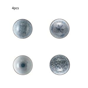 TEMU 일본식 세라믹 시리얼 볼 4개 세트 - 기하학 패턴의 둥근 그릇, 우아한 디자인의 수프, 샐러드, 디저트용 일본식 세라믹 그릇