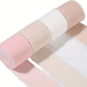 TEMU 프루디우트 소프트 파스텔 쉬폰 리본 4롤 - 핑크, 크림, 베이지, 화이트 | 파스텔 핑크 & 크림 프릴 텍스처 리본, 선물 포장, 웨딩 데코, 샤워 파티용 | 1.5인치 폭 x 5.5야드 (4롤) | 리본