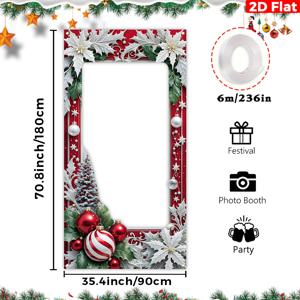 TEMU 2D 플랫, 1개 2025 크리스마스 테마 컷아웃 포토 부스 배경 - 70.8x35.4인치 폴리에스터 섬유, 축제 분위기의 눈꽃 & 장식 디자인, 실내/외 휴일 장식, 테마 파티, 포토 부스 소품용, 전기 불필요