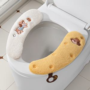 TEMU 하트 리프 귀여운 고양이 & 강아지 변기 커버 - 플러시 베어 패딩, 부드럽고 세탁 가능한 변기 뚜껑 커버, 사랑스러운 동물 디자인 (곰/너구리/닥스훈트) - 쉬운 청소 욕실 액세서리|변기부속품|변기커버
